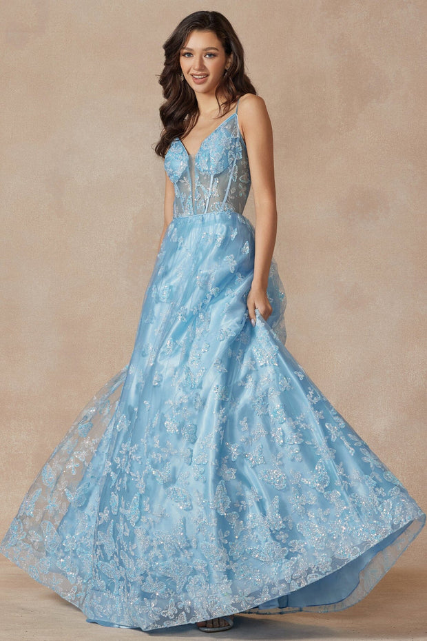 Long Butterfly Print Corset Dress by Juliet 2413