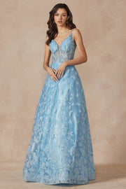 Long Butterfly Print Corset Dress by Juliet 2413