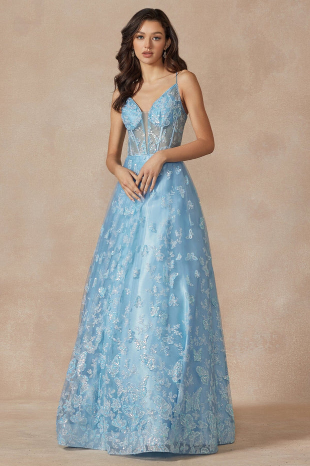 Long Butterfly Print Corset Dress by Juliet 2413