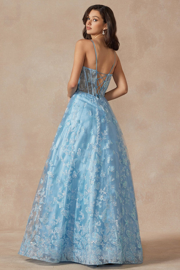 Long Butterfly Print Corset Dress by Juliet 2413