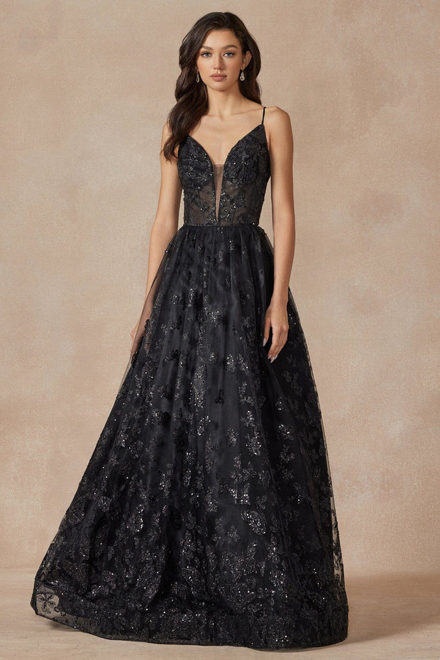 Long Butterfly Print Corset Dress by Juliet 2413