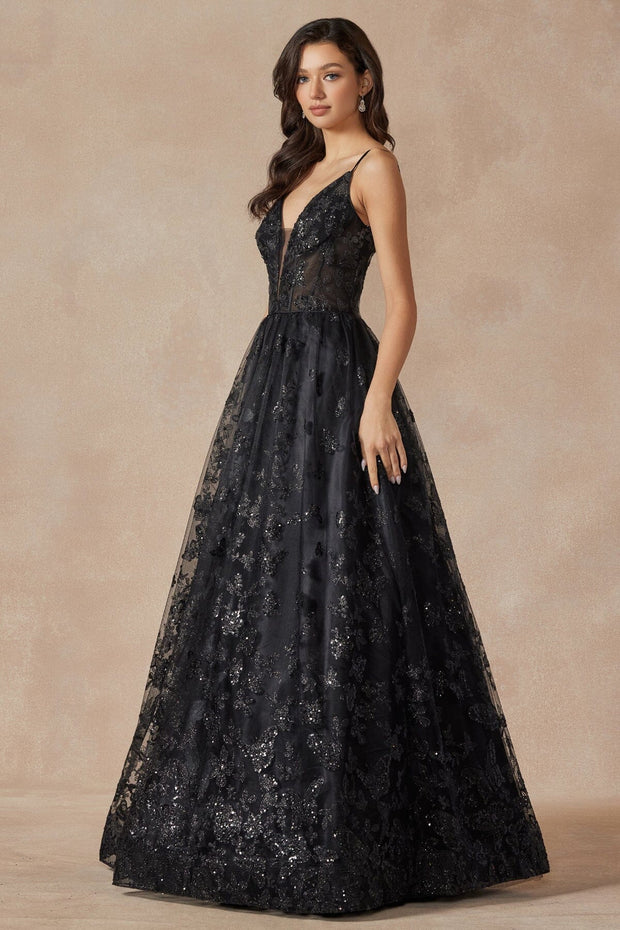 Long Butterfly Print Corset Dress by Juliet 2413