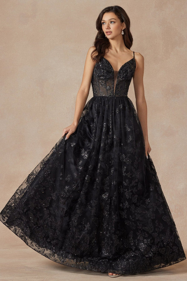Long Butterfly Print Corset Dress by Juliet 2413