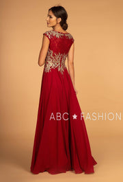 Long Cap Sleeve Dress with Lace Bodice by Elizabeth K GL2519-Long Formal Dresses-ABC Fashion