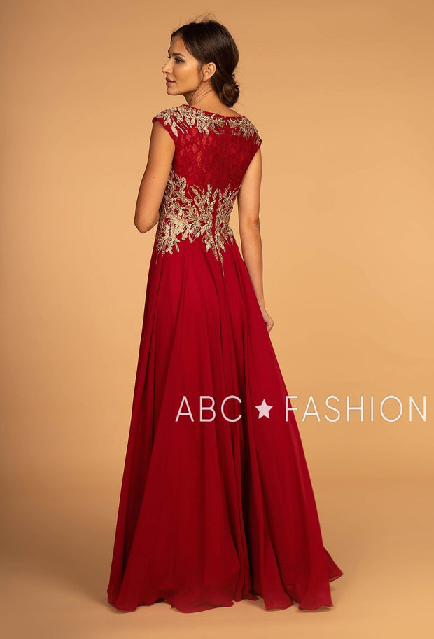 Long Cap Sleeve Dress with Lace Bodice by Elizabeth K GL2519-Long Formal Dresses-ABC Fashion