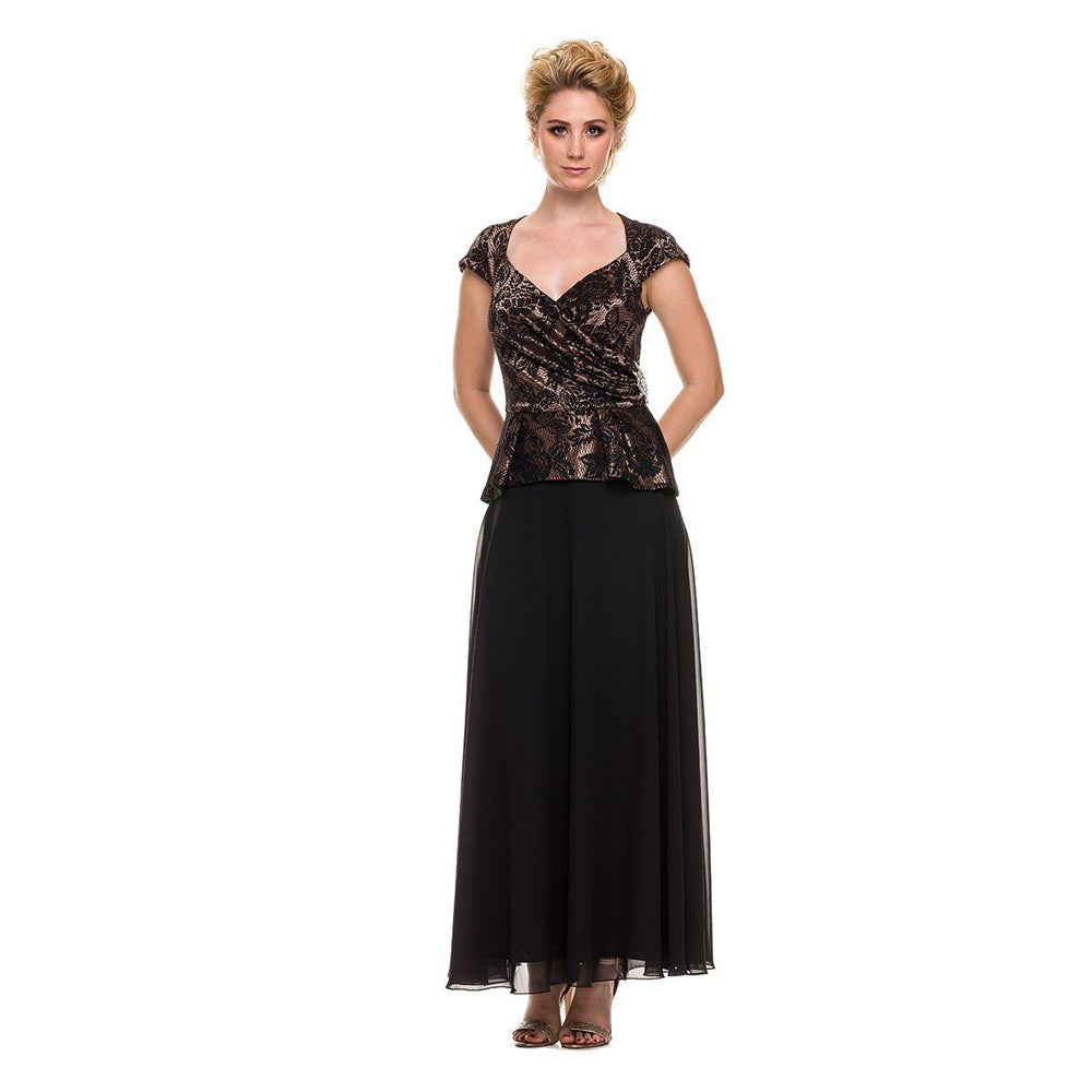 Long Cap Sleeve Dress with Lace Embroidery by Nox Anabel 5102-Long Formal Dresses-ABC Fashion