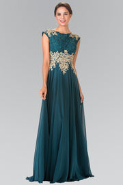 Long Cap Sleeve Dress with Lace Top by Elizabeth K GL2228-Long Formal Dresses-ABC Fashion