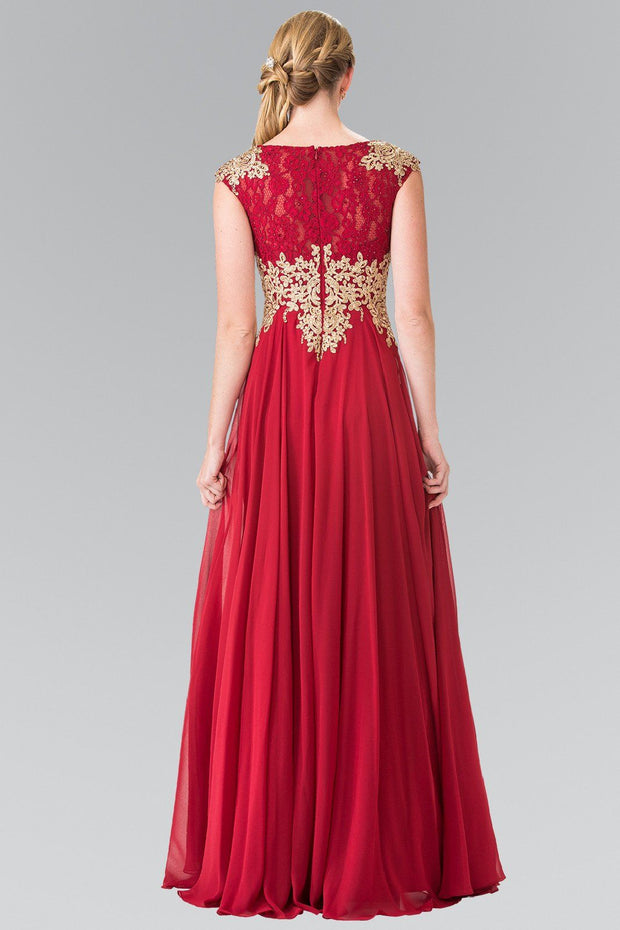 Long Cap Sleeve Dress with Lace Top by Elizabeth K GL2228-Long Formal Dresses-ABC Fashion