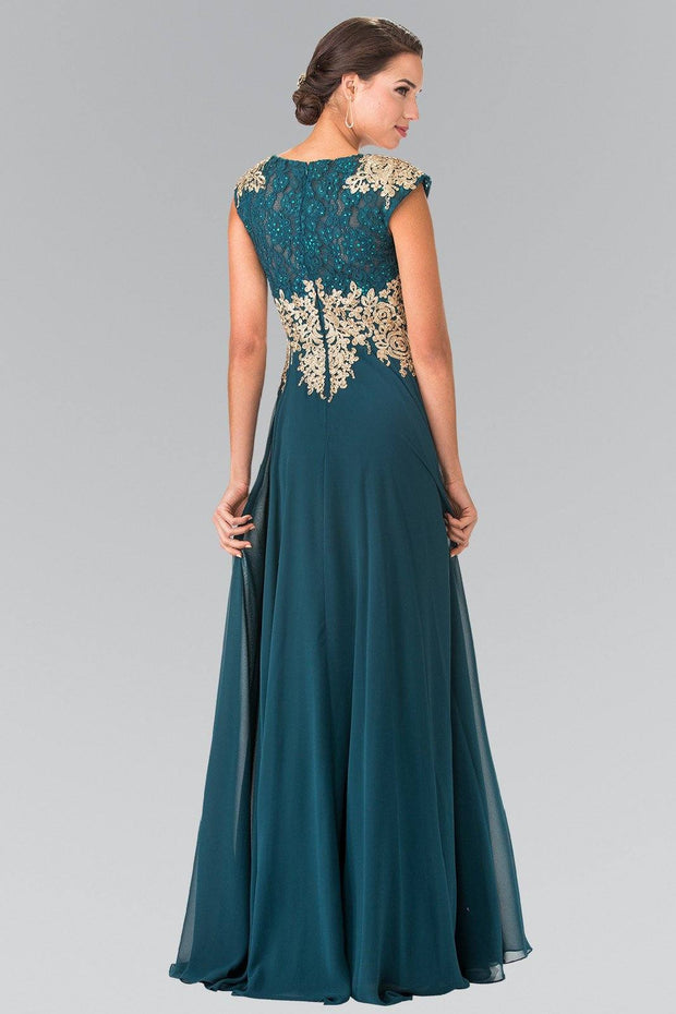 Long Cap Sleeve Dress with Lace Top by Elizabeth K GL2228-Long Formal Dresses-ABC Fashion