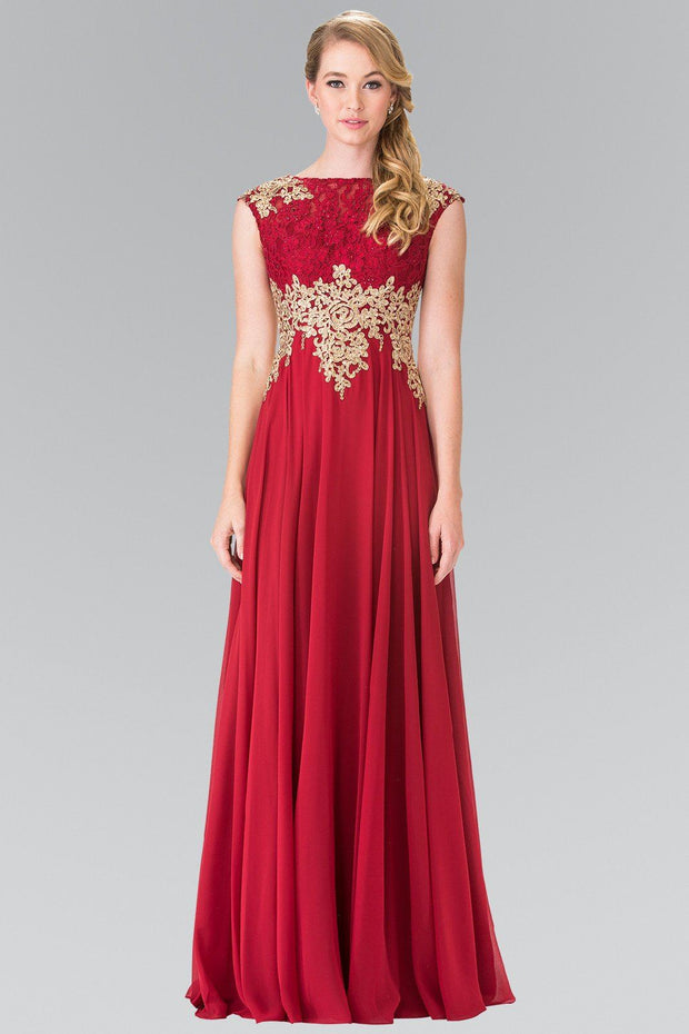Long Cap Sleeve Dress with Lace Top by Elizabeth K GL2228-Long Formal Dresses-ABC Fashion