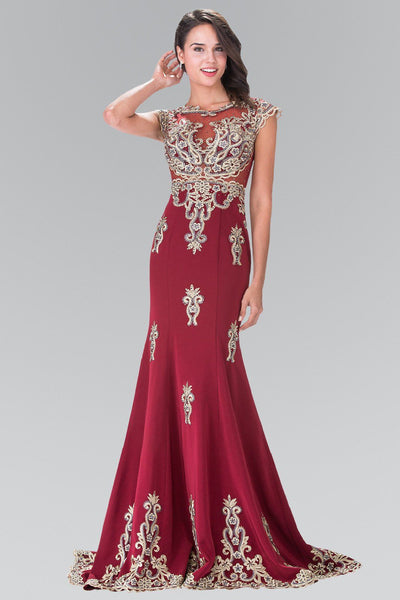 Long Cap Sleeve Illusion Dress with Applique by Elizabeth K GL2233-Long Formal Dresses-ABC Fashion