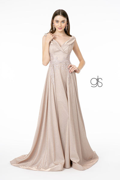 Long Cap Sleeve Metallic Dress by Elizabeth K GL1817