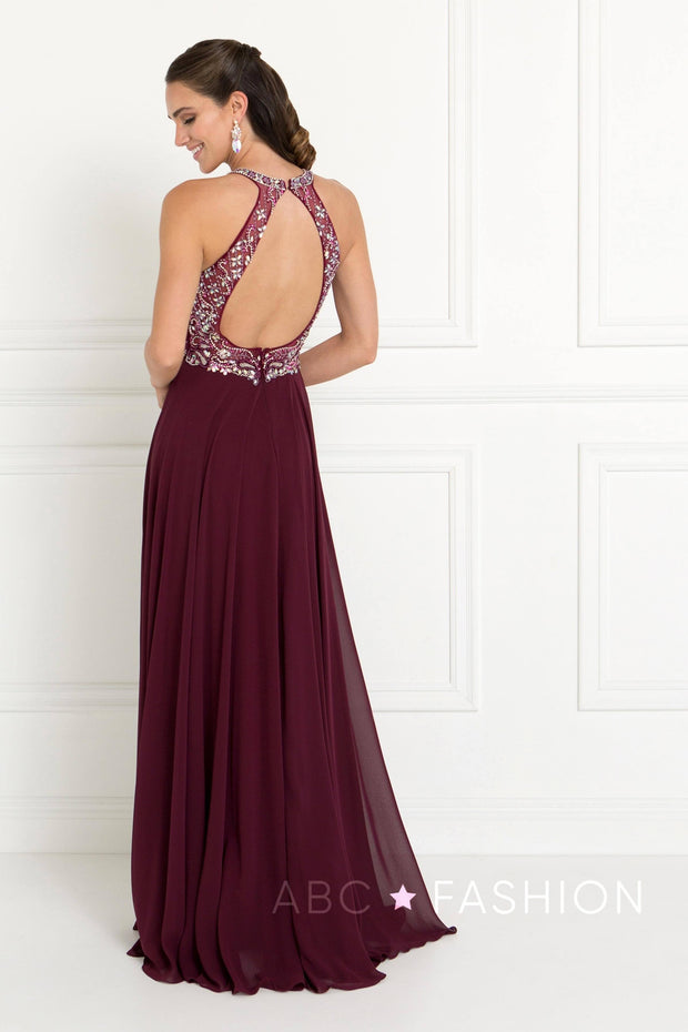 Long Champagne Dress with Jeweled Bodice by Elizabeth K GL1564-Long Formal Dresses-ABC Fashion