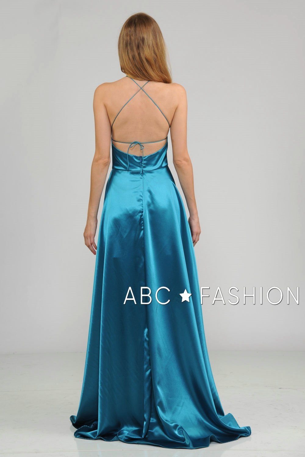 Long Charmeuse Dress with Strappy Open Back by Poly USA 8250-Long Formal Dresses-ABC Fashion