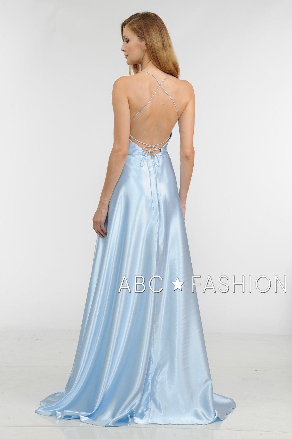 Long Charmeuse Dress with Strappy Open Back by Poly USA 8250-Long Formal Dresses-ABC Fashion