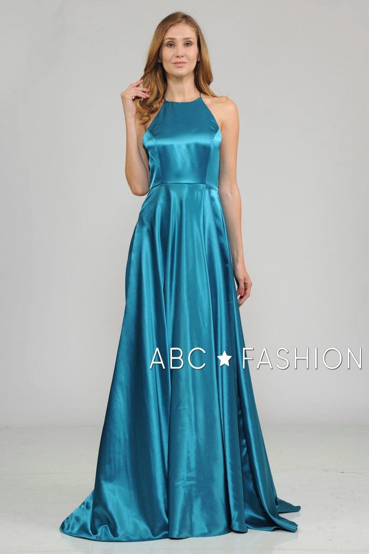 Long Charmeuse Dress with Strappy Open Back by Poly USA 8250-Long Formal Dresses-ABC Fashion