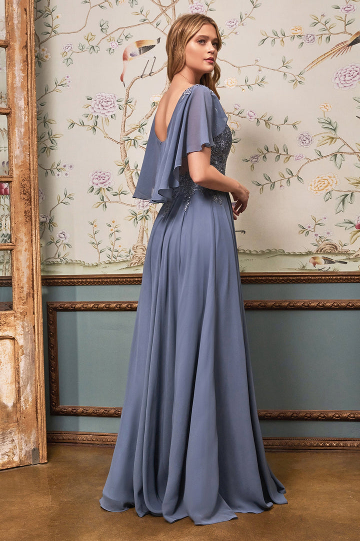 Long Chiffon Capelet Dress by Cinderella Divine HT101