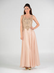 Long Chiffon Dress with Lace Applique Bodice by Poly USA 7644-Long Formal Dresses-ABC Fashion