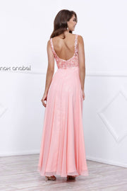 Long Chiffon Dress with Lace Bodice by Nox Anabel 8297-Long Formal Dresses-ABC Fashion