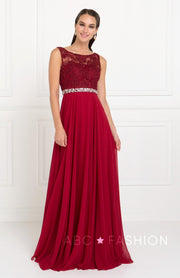 Long Chiffon Dress with Lace Illusion Bodice by Elizabeth K GL2420-Long Formal Dresses-ABC Fashion