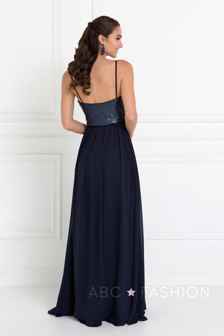 Long Chiffon Dress with Sequined Bodice by Elizabeth K GL2416-Long Formal Dresses-ABC Fashion