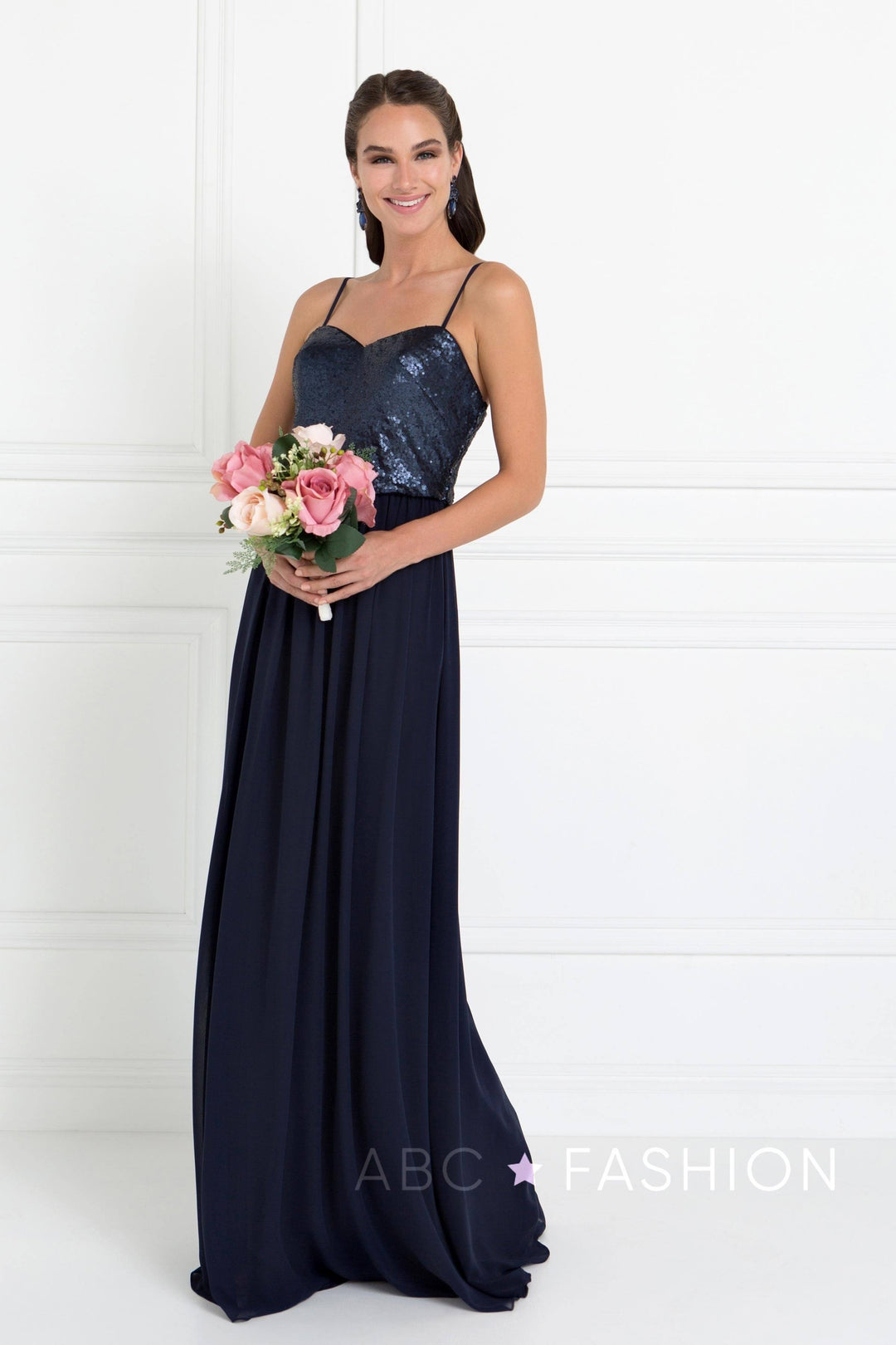 Long Chiffon Dress with Sequined Bodice by Elizabeth K GL2416-Long Formal Dresses-ABC Fashion