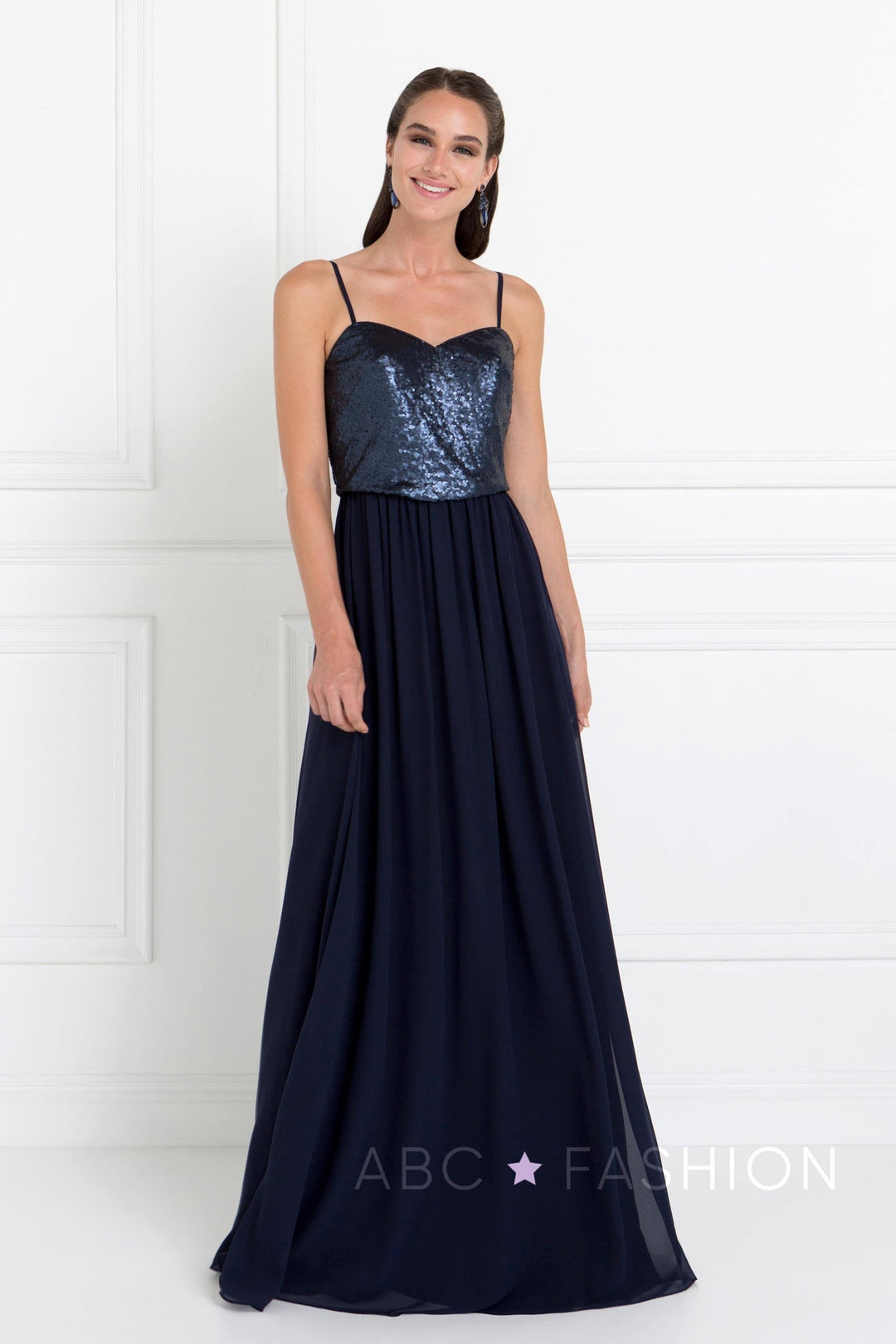 Long Chiffon Dress with Sequined Bodice by Elizabeth K GL2416-Long Formal Dresses-ABC Fashion
