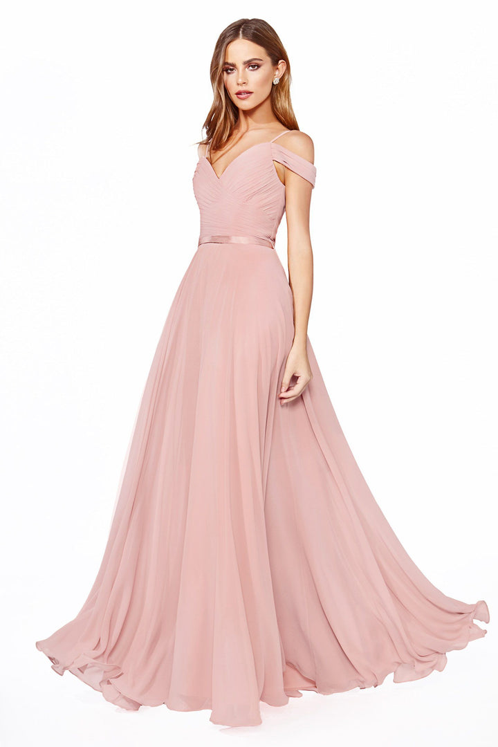 Long Cold Shoulder Chiffon Dress by Cinderella Divine CD0156