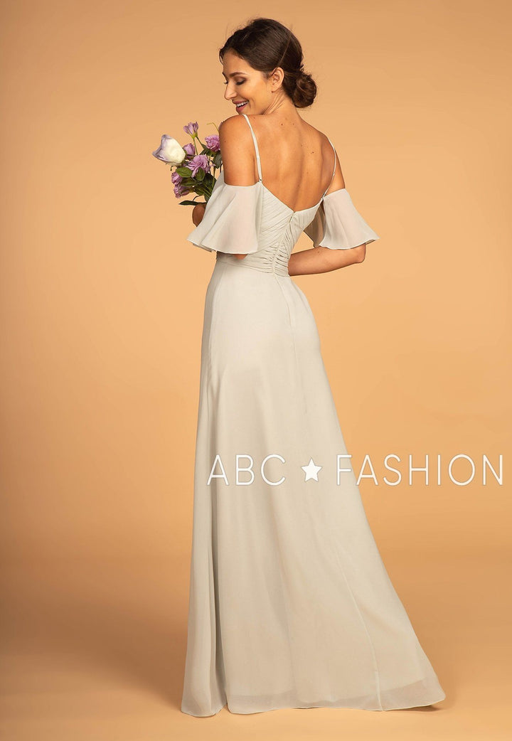 Long Cold Shoulder Dress with Pleated Bodice by Elizabeth K GL2615-Long Formal Dresses-ABC Fashion