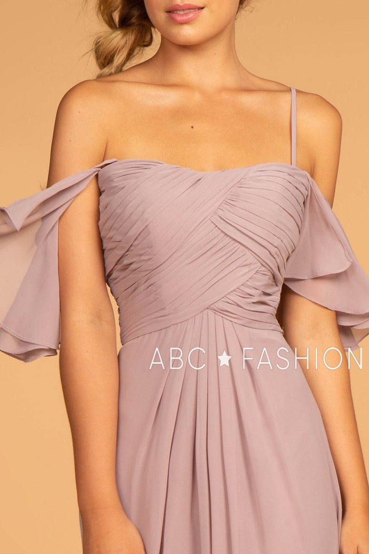Long Cold Shoulder Dress with Pleated Bodice by Elizabeth K GL2615-Long Formal Dresses-ABC Fashion