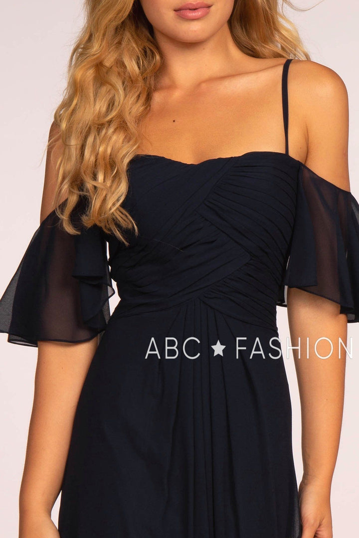 Long Cold Shoulder Dress with Pleated Bodice by Elizabeth K GL2615-Long Formal Dresses-ABC Fashion