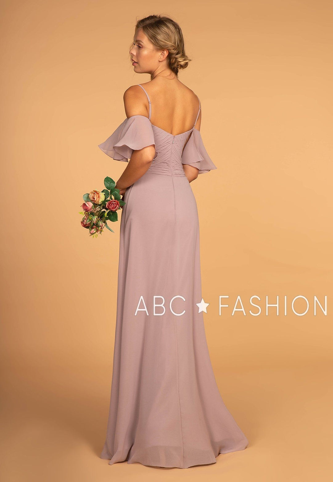 Long Cold Shoulder Dress with Pleated Bodice by Elizabeth K GL2615-Long Formal Dresses-ABC Fashion