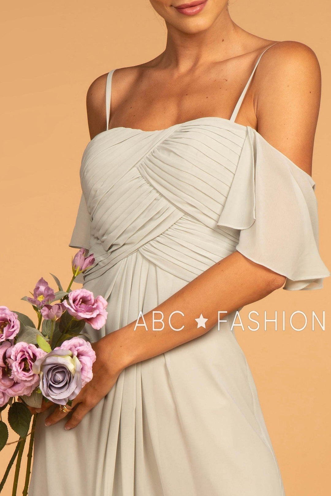 Long Cold Shoulder Dress with Pleated Bodice by Elizabeth K GL2615-Long Formal Dresses-ABC Fashion