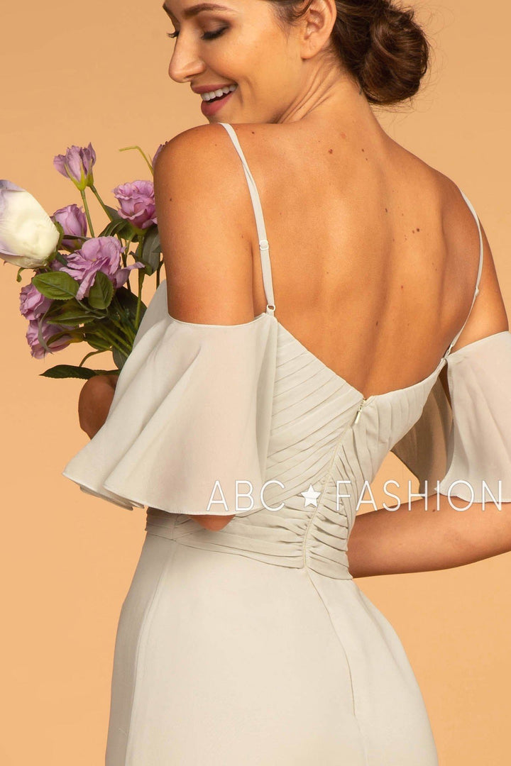 Long Cold Shoulder Dress with Pleated Bodice by Elizabeth K GL2615-Long Formal Dresses-ABC Fashion