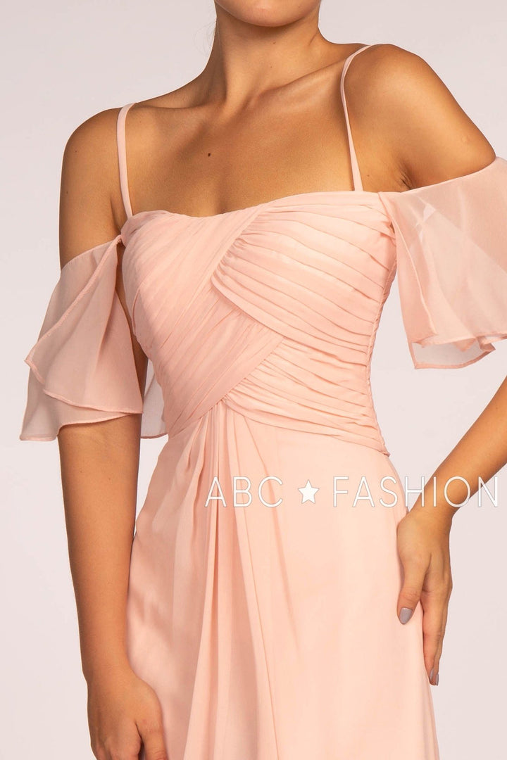 Long Cold Shoulder Dress with Pleated Bodice by Elizabeth K GL2615-Long Formal Dresses-ABC Fashion