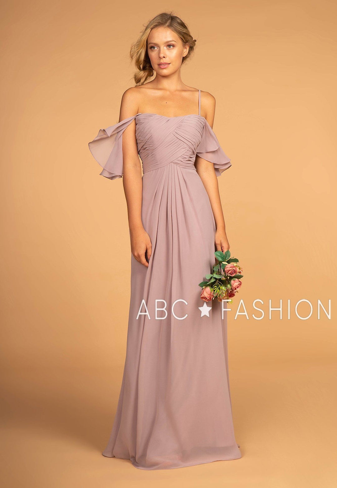 Long Cold Shoulder Dress with Pleated Bodice by Elizabeth K GL2615-Long Formal Dresses-ABC Fashion