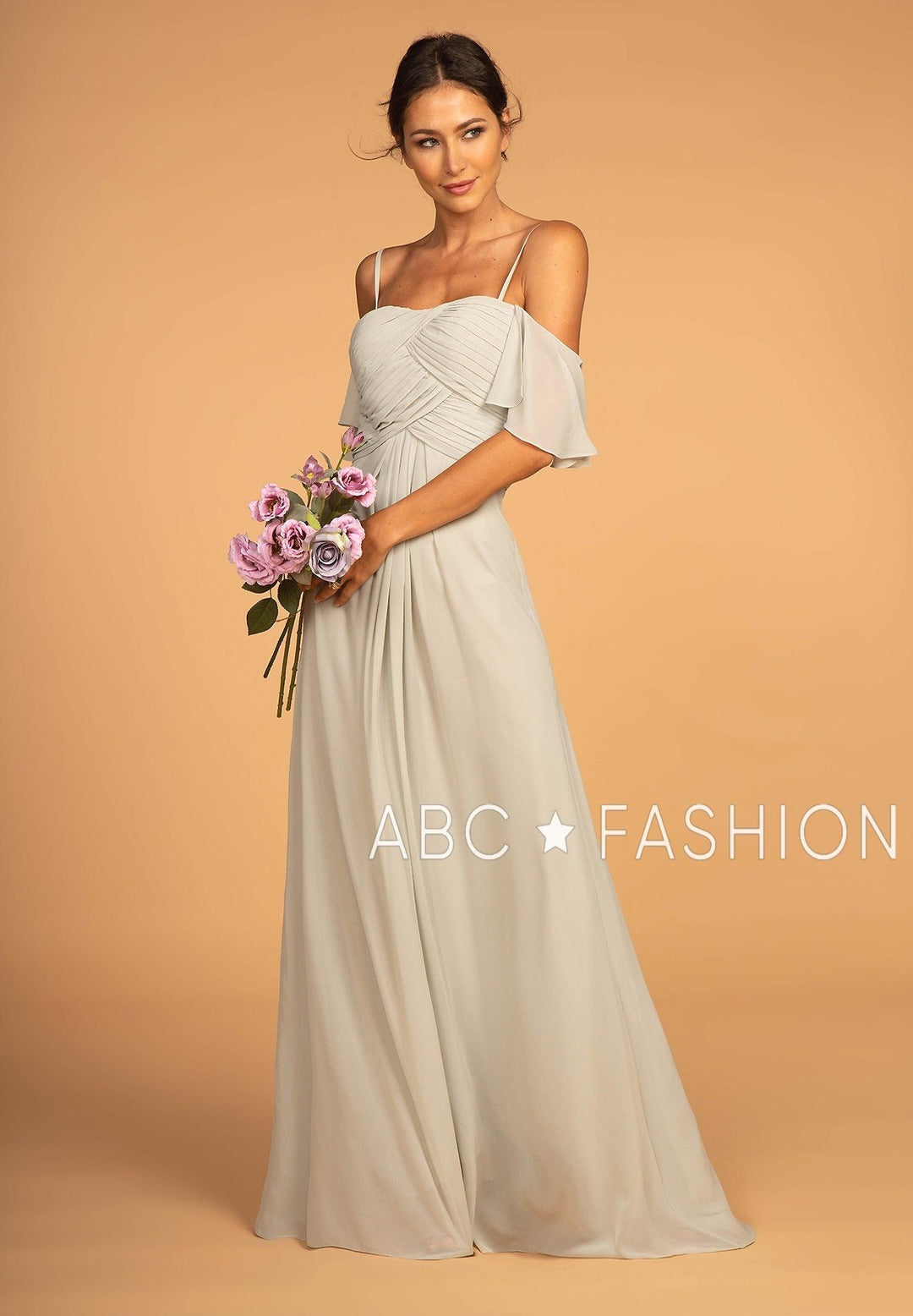 Long Cold Shoulder Dress with Pleated Bodice by Elizabeth K GL2615-Long Formal Dresses-ABC Fashion