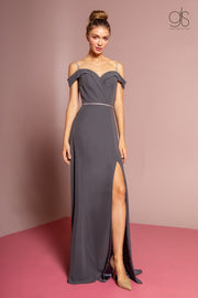 Long Cold Shoulder Dress with Side Slit by Elizabeth K GL2665-Long Formal Dresses-ABC Fashion