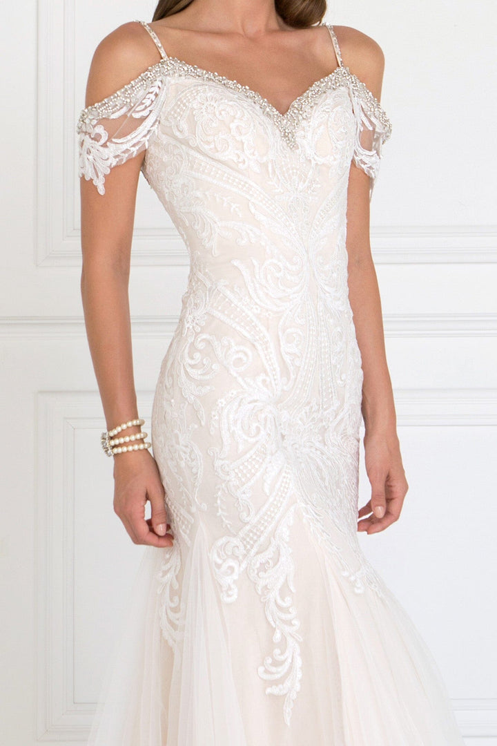 Long Cold Shoulder Ivory Wedding Dress by Elizabeth K GL1513