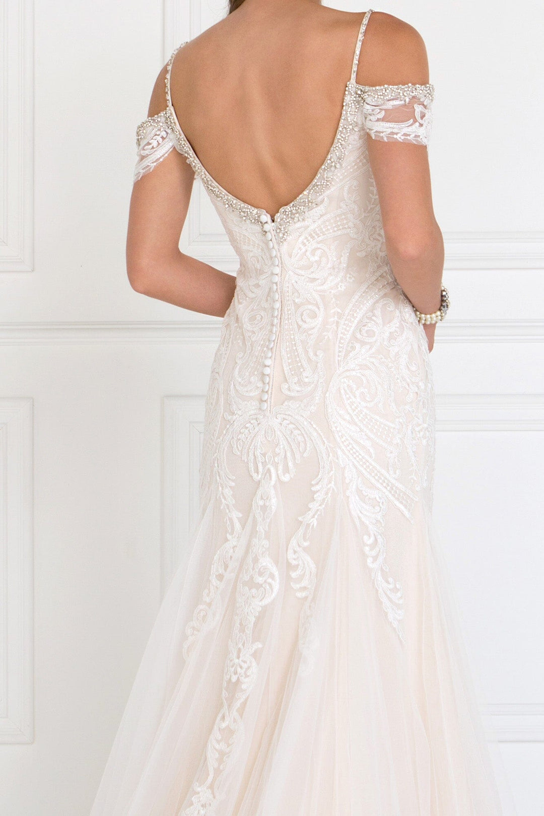 Long Cold Shoulder Ivory Wedding Dress by Elizabeth K GL1513