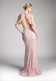 Long Cold Shoulder Lace Dress by Cinderella Divine C0701-Long Formal Dresses-ABC Fashion