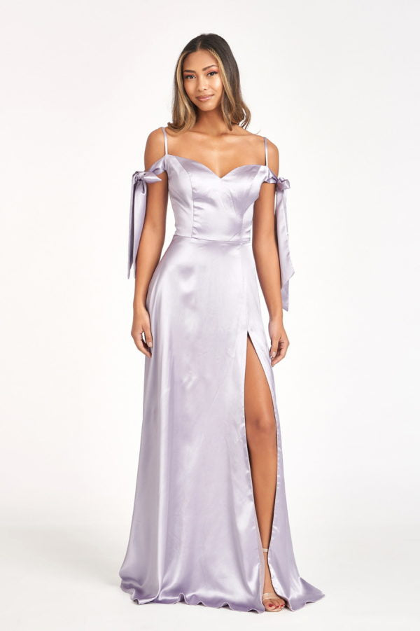 Long Cold Shoulder Satin Dress by Elizabeth K GL1994