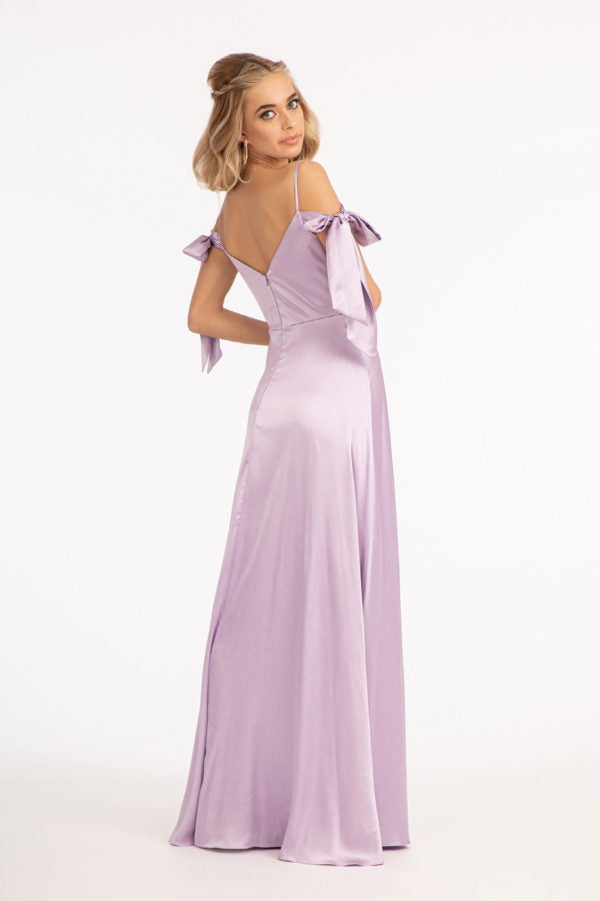 Long Cold Shoulder Satin Dress by Elizabeth K GL1994