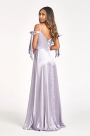 Long Cold Shoulder Satin Dress by Elizabeth K GL1994