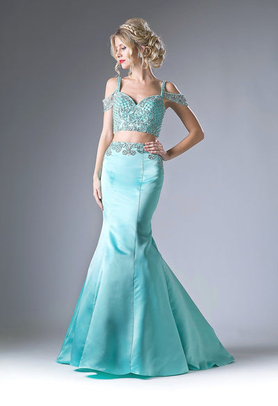 Long Cold Shoulder Two Piece Dress by Cinderella Divine P209-Long Formal Dresses-ABC Fashion