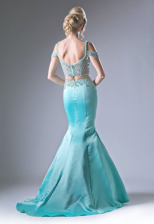 Long Cold Shoulder Two Piece Dress by Cinderella Divine P209-Long Formal Dresses-ABC Fashion