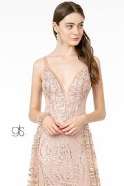 Long Deep V-Neck Glitter Dress by Elizabeth K GL2955