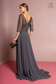 Long Embellished Bodice Dress with Mid Sleeves by GLS Gloria GL2686-Long Formal Dresses-ABC Fashion