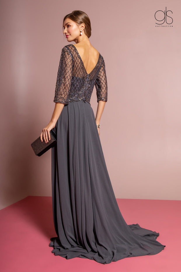 Long Embellished Bodice Dress with Mid Sleeves by GLS Gloria GL2686-Long Formal Dresses-ABC Fashion