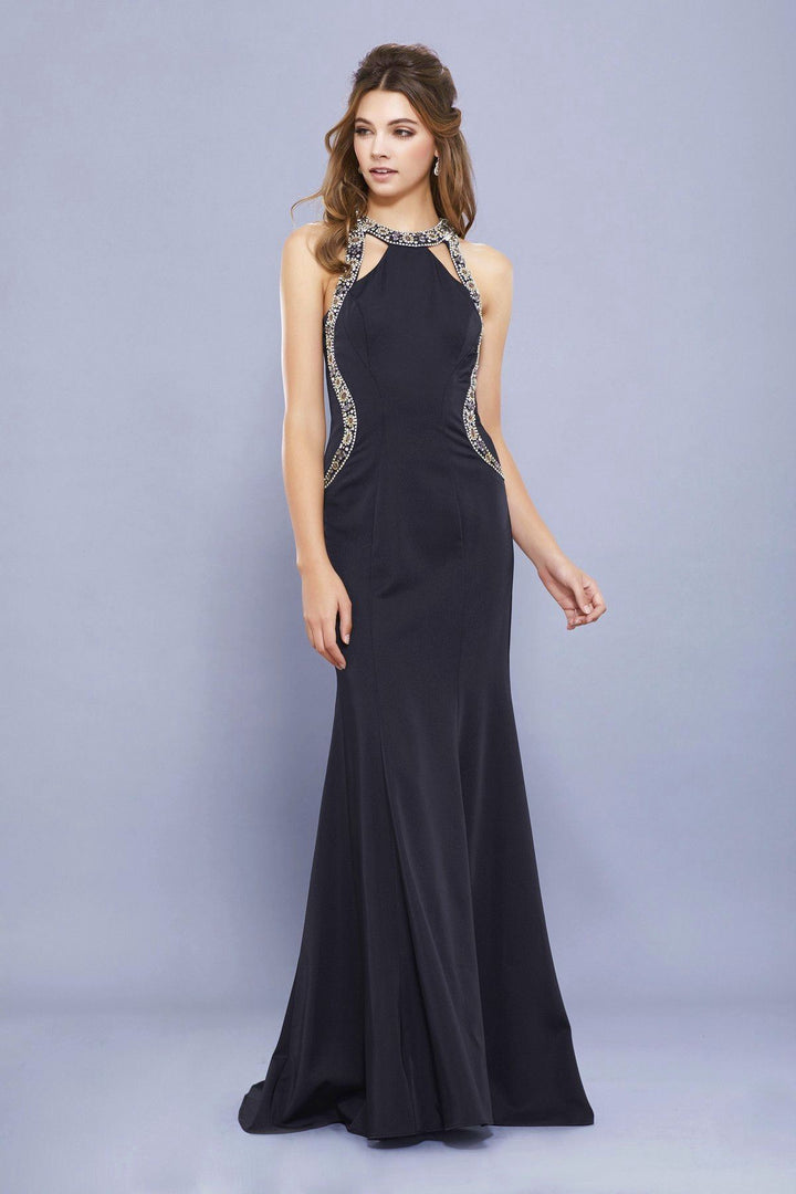 Long Embellished Cutout Halter Gown by Nox Anabel 8294-Long Formal Dresses-ABC Fashion